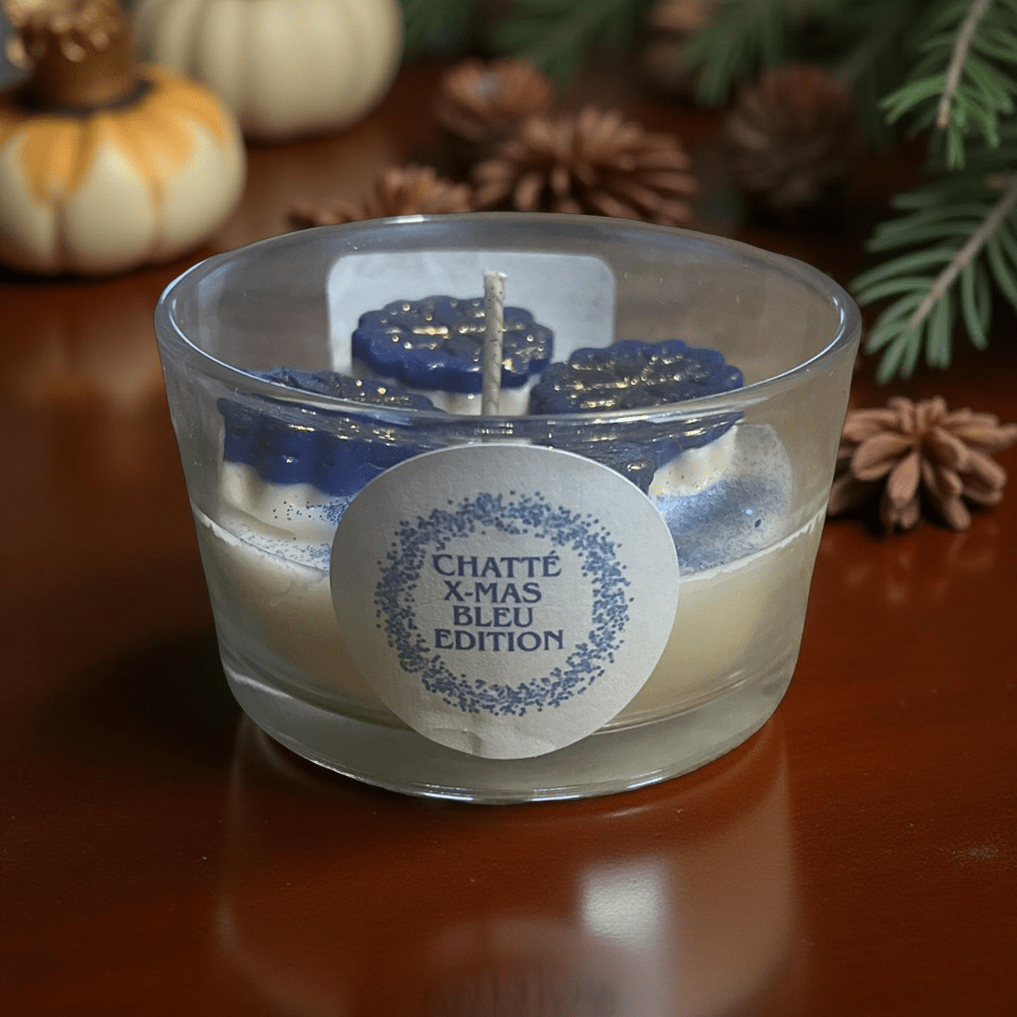 Bleu X - Mas Candles (Apple Spice snow star) - Chatté Candles