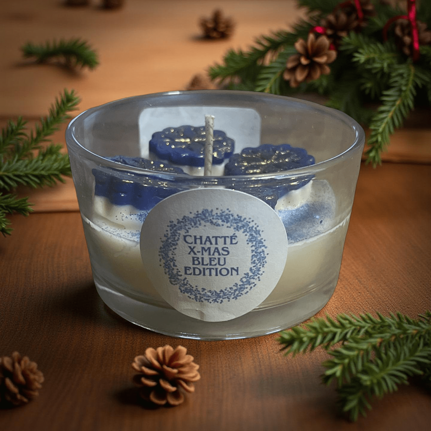 Bleu X - Mas Candles (Apple Spice snow star) - Chatté Candles