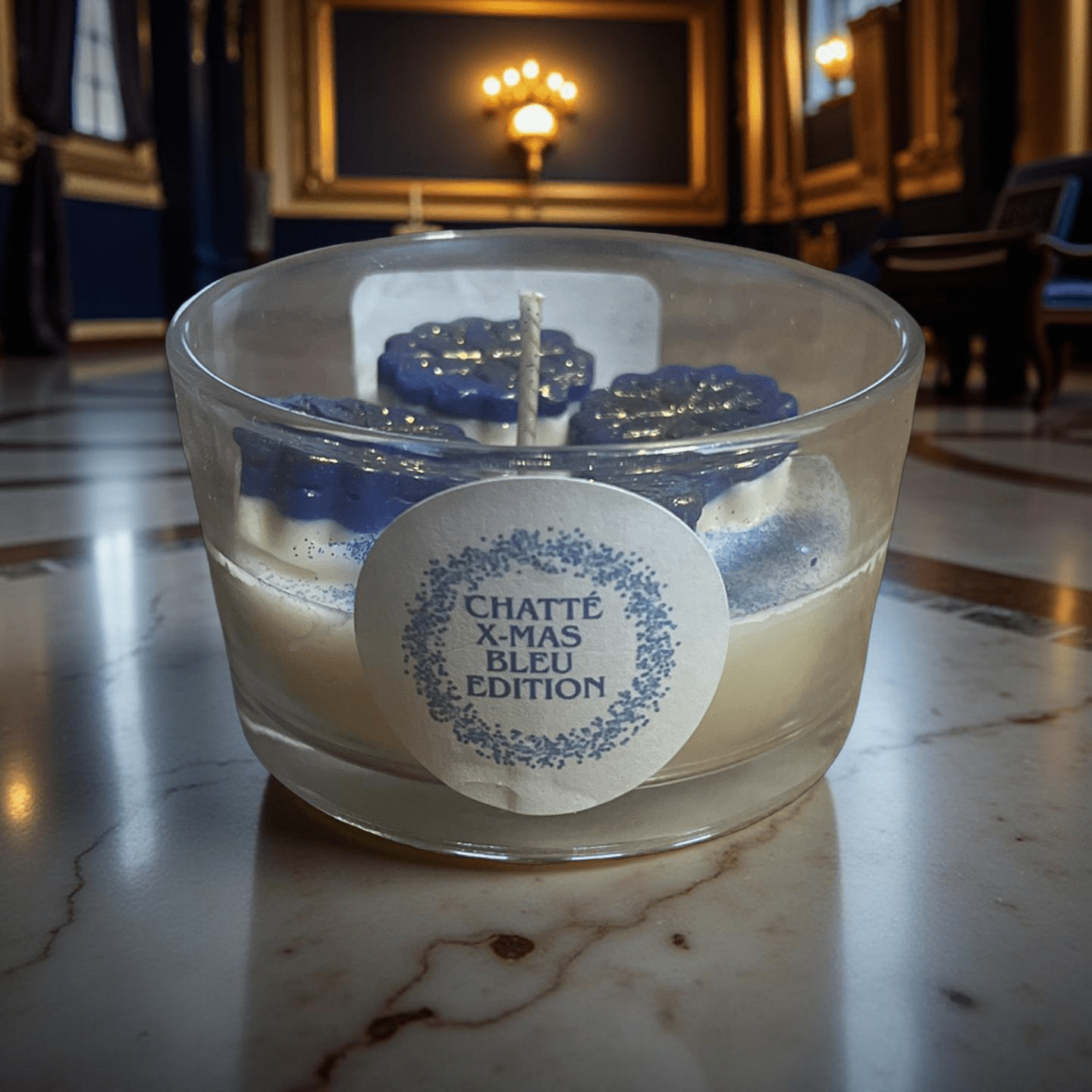 Bleu X - Mas Candles (Apple Spice snow star) - Chatté Candles