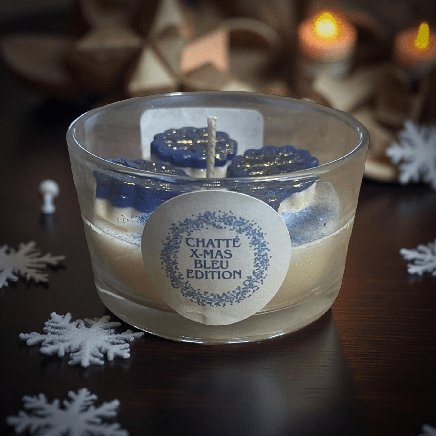 Bleu X - Mas Candles (Apple Spice snow star) - Chatté Candles